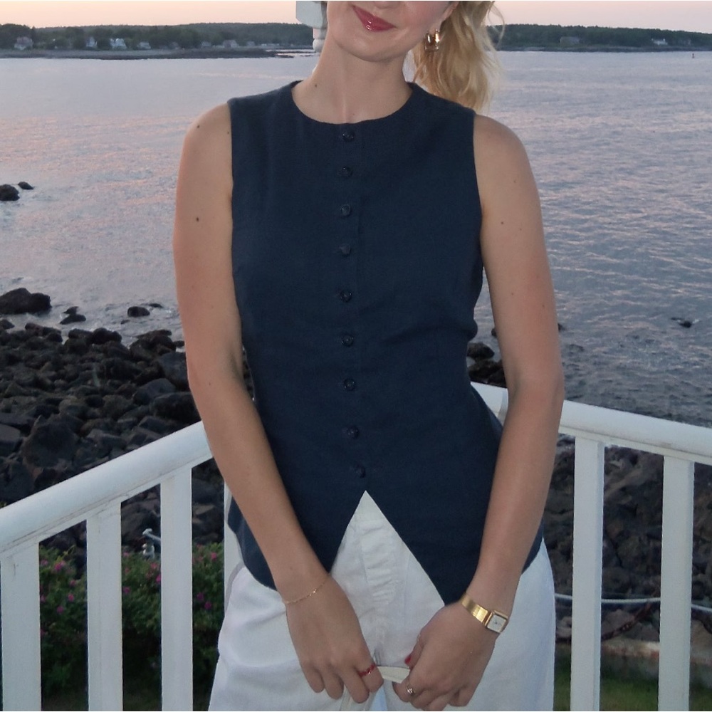 Abercrombie & Fitch Navy Button-Up Tank Top